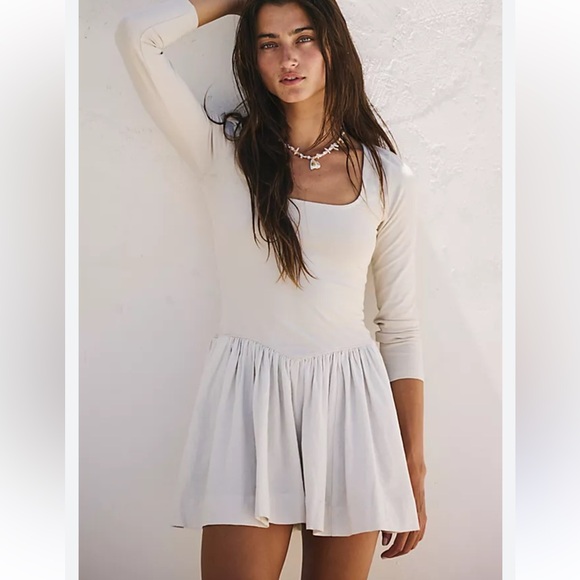 Free People Dresses & Skirts - Free People Cream Long-Sleeve Mini Dress